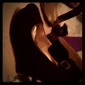 Black suede wedge hills